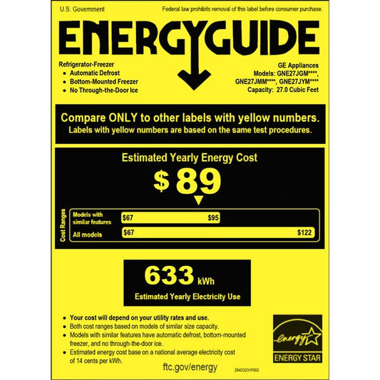 GE 27 cu ft French-Door Refrigerator with Internal Water Dispenser