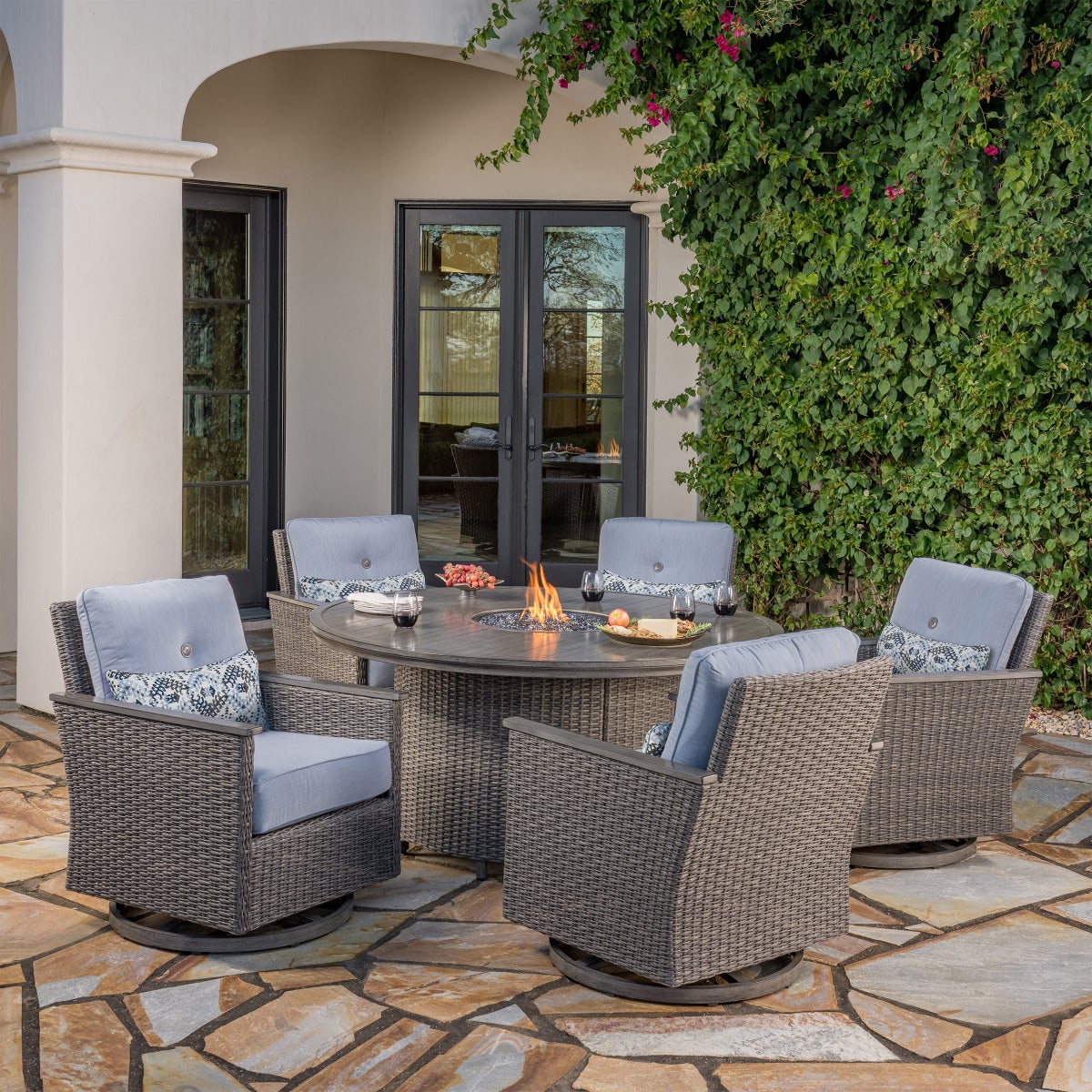 SunVilla Simone 6-Piece Outdoor Fire Patio Seating Set with Gliders