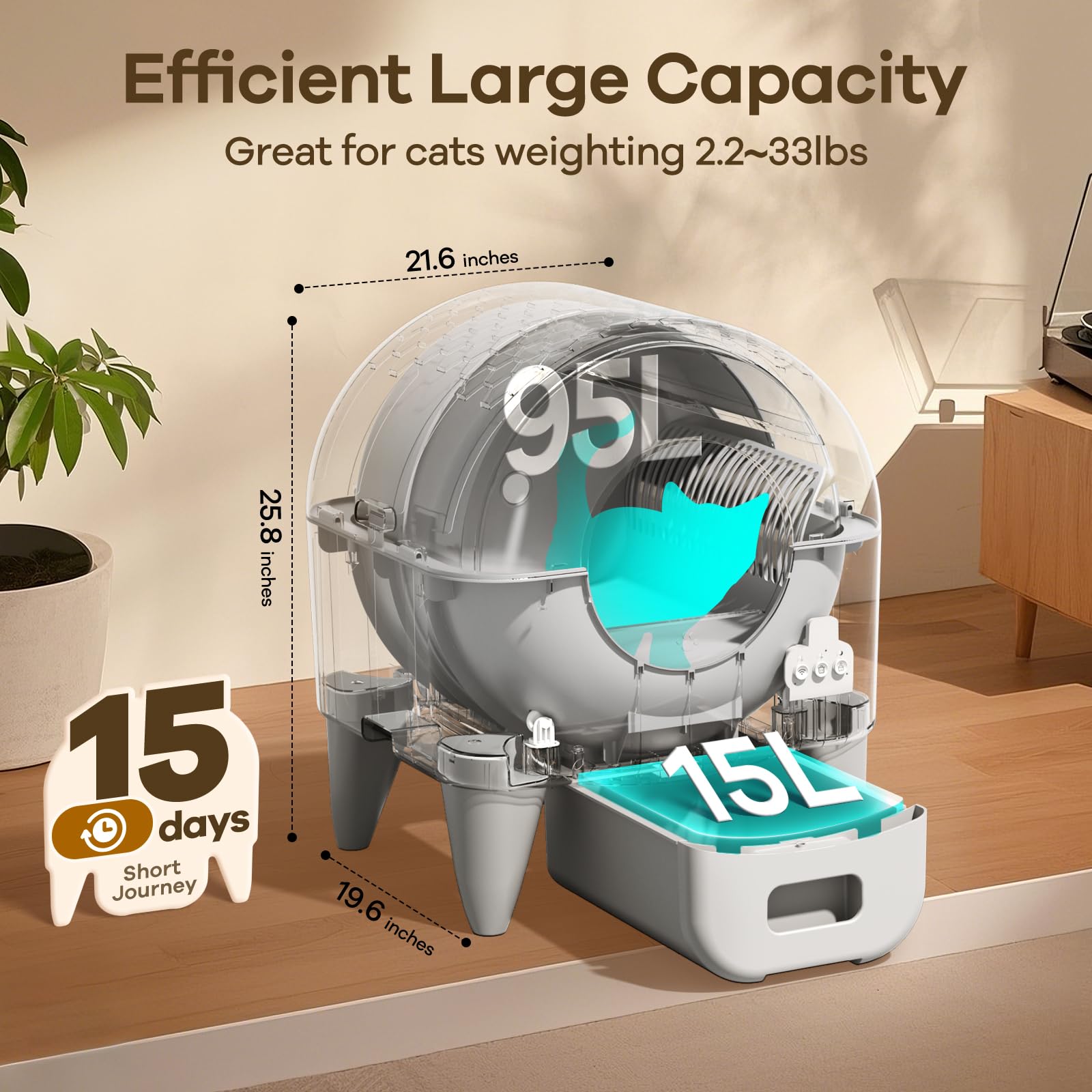 Cumrige M4 Smart Self-Cleaning Litter Box for Multi-Cat Homes, Odor Control