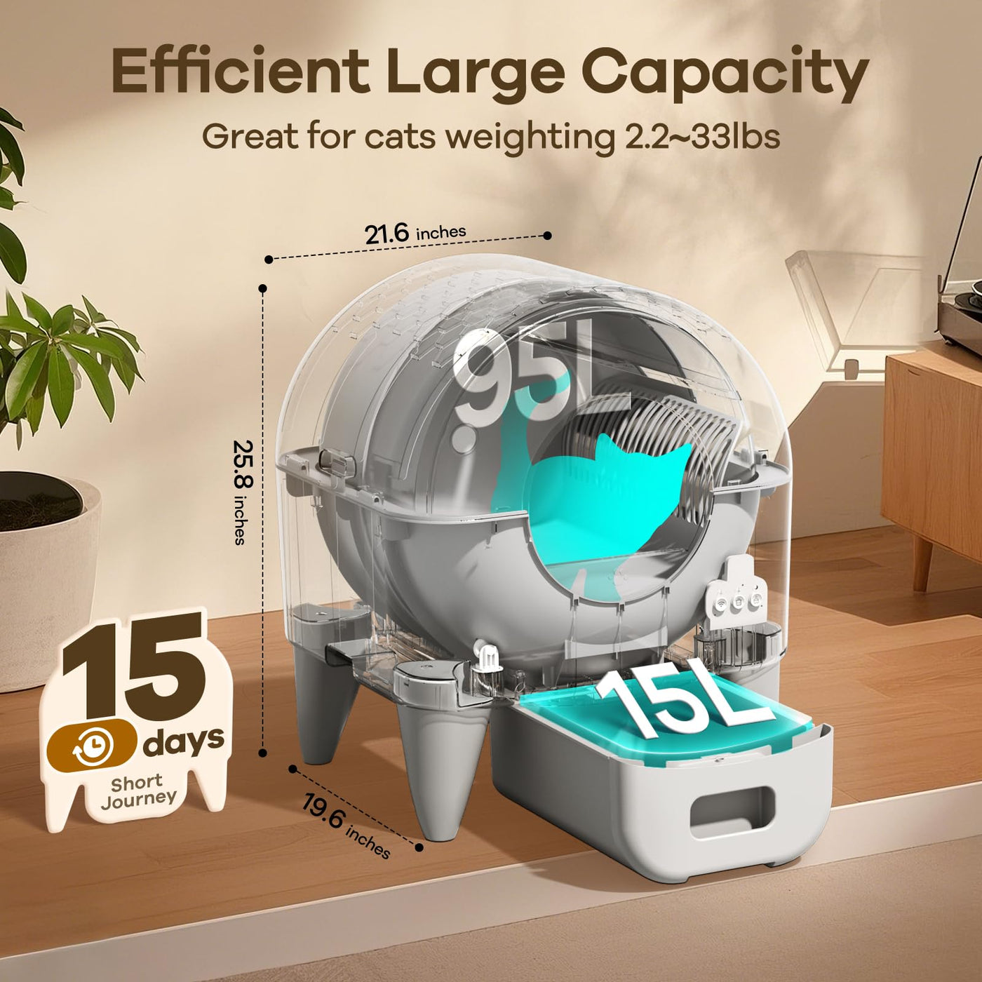 Cumrige M4 Smart Self-Cleaning Litter Box for Multi-Cat Homes, Odor Control